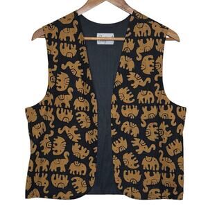 Kristi Klein Original 1980's Block Dyed Elephant Print Boho Open Front Vest